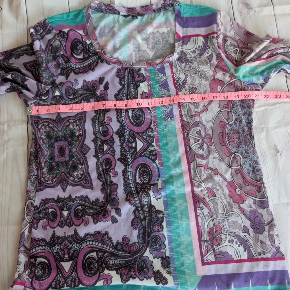 Women’s Size XL Knit Top Paisley Embellished Scoop Purple 3/4 Sleeve Kiara - Picture 6 of 11